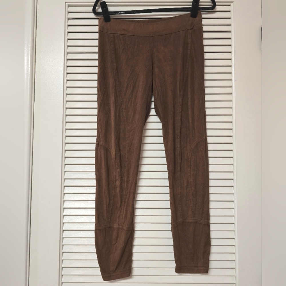 VUE - Brown Faux Suede Stretch Leggings With Elastic Waistband
